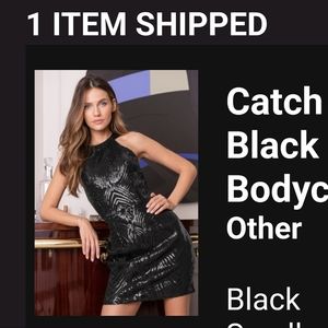 Black sequined halter short formal